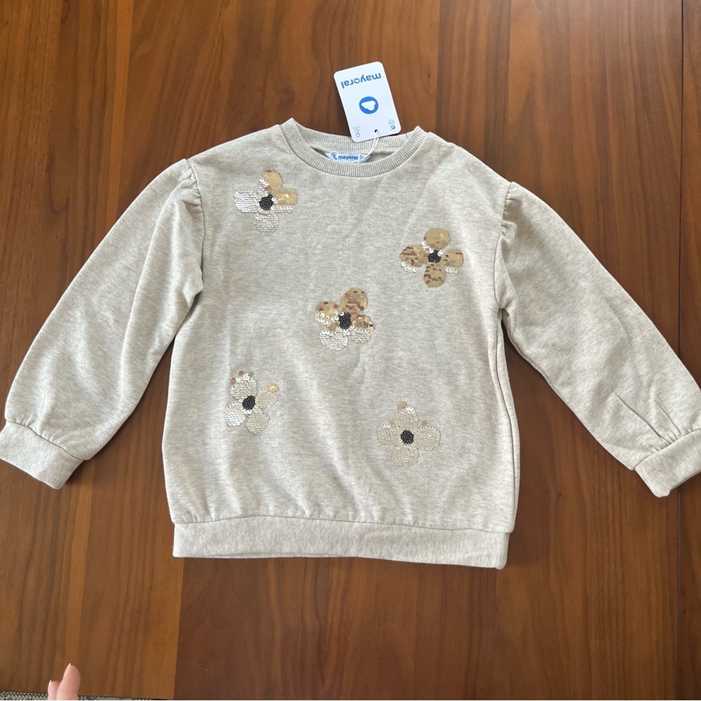 MAYORAL | NWT flip sequins floral sweatshirt Size 5 110cm